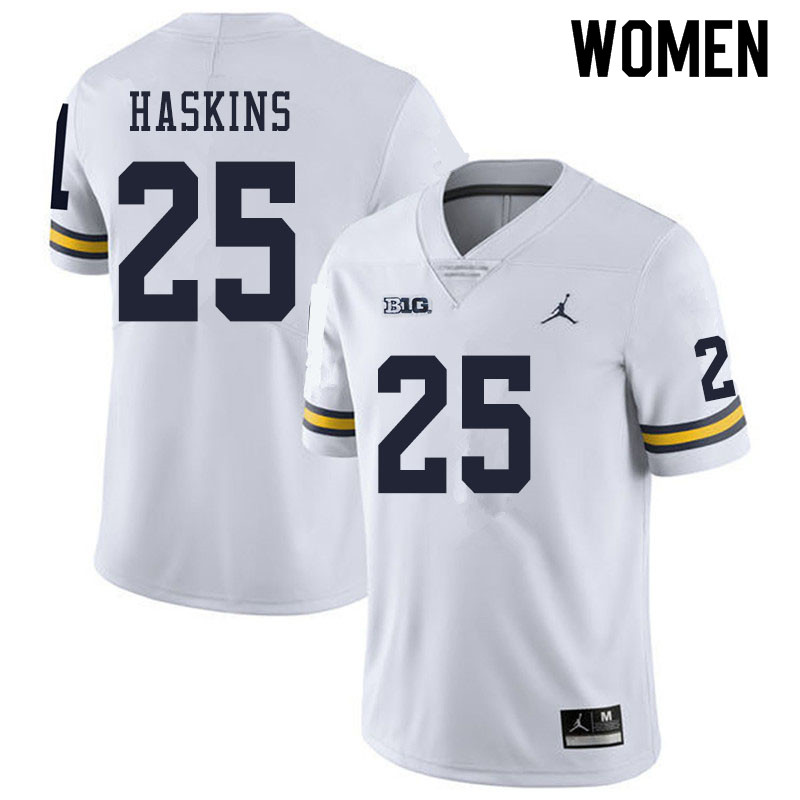 Women #25 Hassan Haskins Michigan Wolverines College Football Jerseys Sale-White